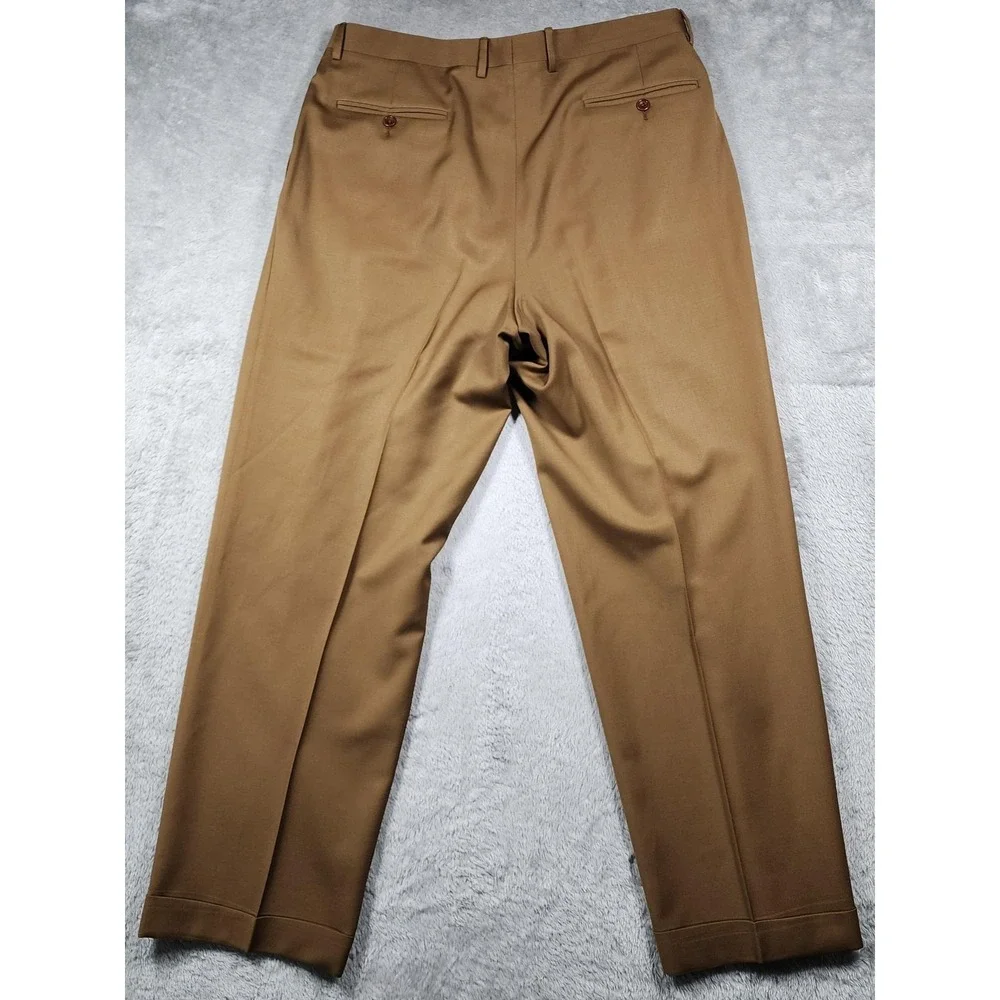 Canali Proposta Pants Mens 36x29 (Fits 34x30) Brown Wool Pleated Cuffed Italy